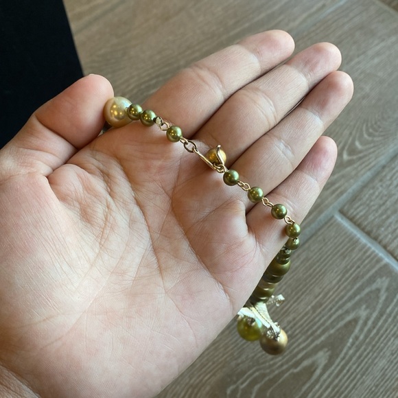 Vintage Beaded Fringe Statement Necklace Green Silver - Picture 3 of 5